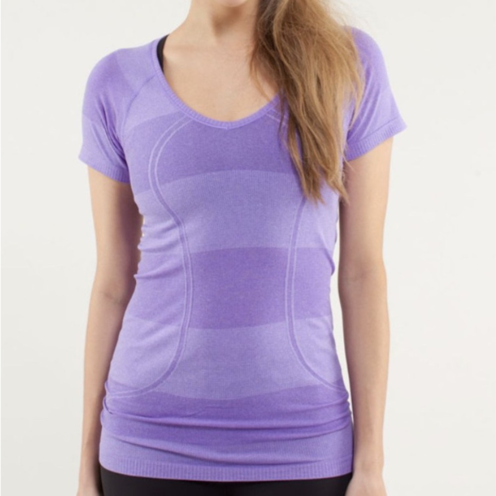 Lululemon Athletica purple striped swiftly Tee